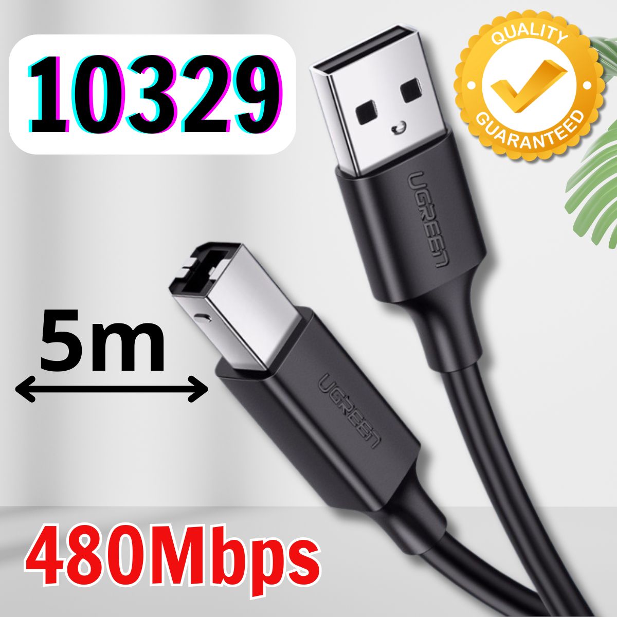 Cáp USB 2.0 sang USB B Ugreen 10329 US104 dài 5m Tốc độ lên đến 480Mbps