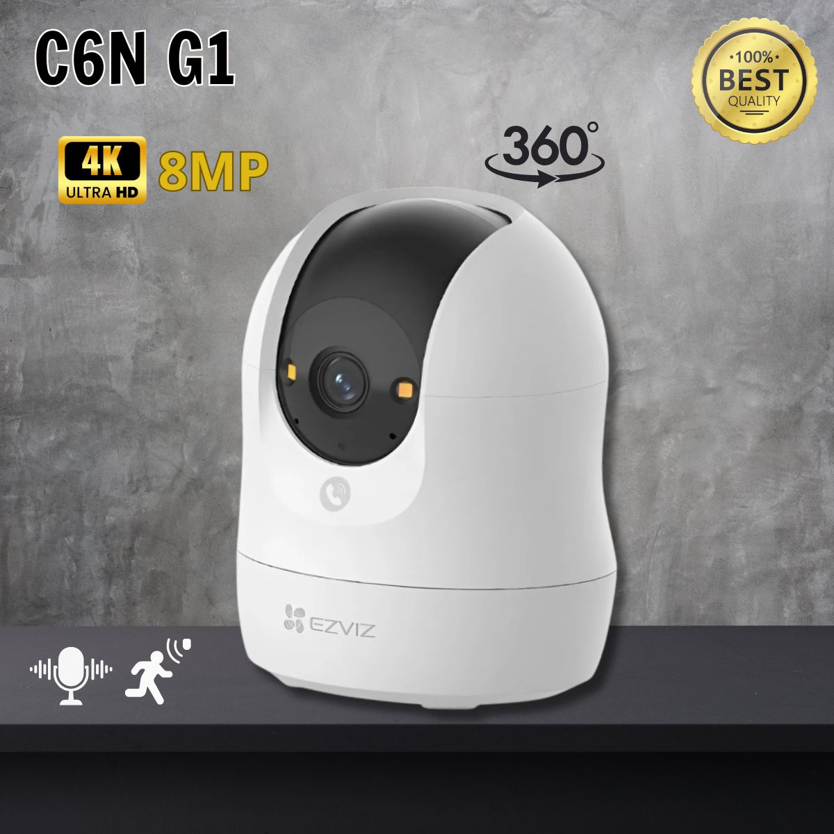 Camera thông minh trong nhà Ezviz C6N G1 4K 8MP Xoay 360 độ, Hỗ trợ đàm thoại 2 chiều 