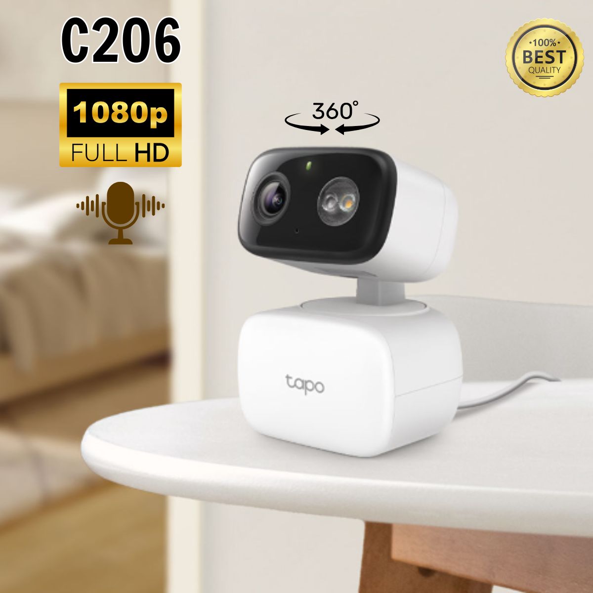 Camera IP Tp-Link Tapo C206 1080p Full HD, phát hiện người, Quay 360 độ, Đàm thoại 2 chiều 