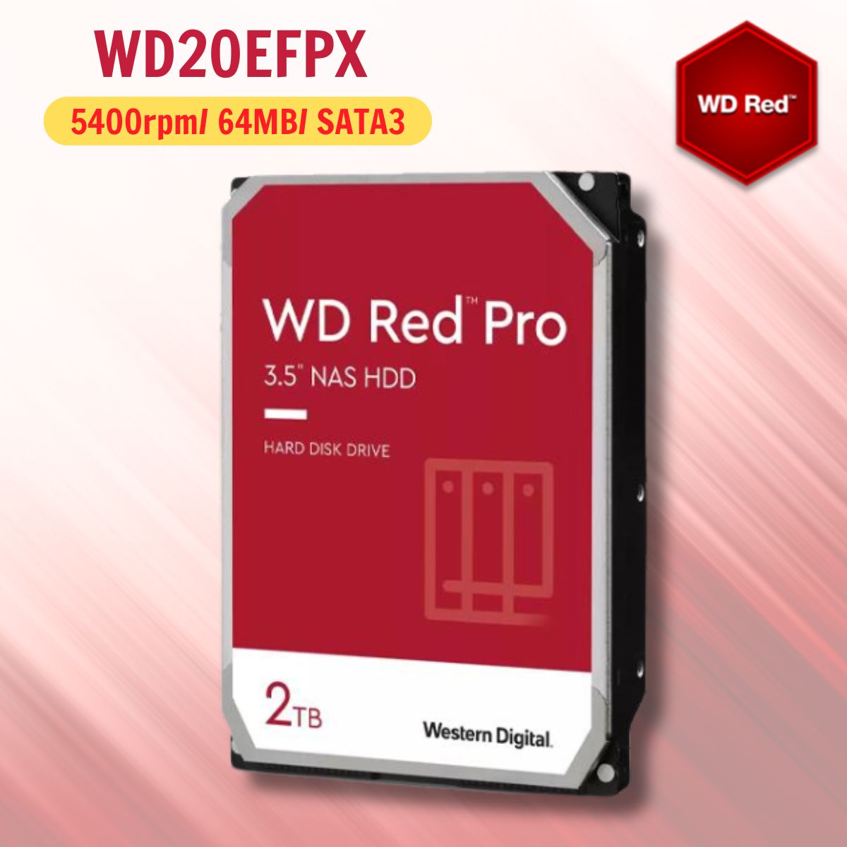  Ổ cứng Western Digital Red Plus 2TB WD20EFPX  3.5" SATA 3/ 64MB Cache/ 5400RPM
