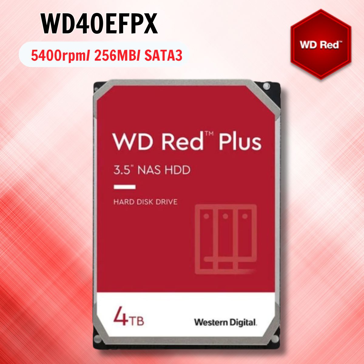 Ổ cứng  Western Digital Red Plus 4TB WD40EFPX 3.5" SATA 3/ 256MB Cache/ 5400RPM 