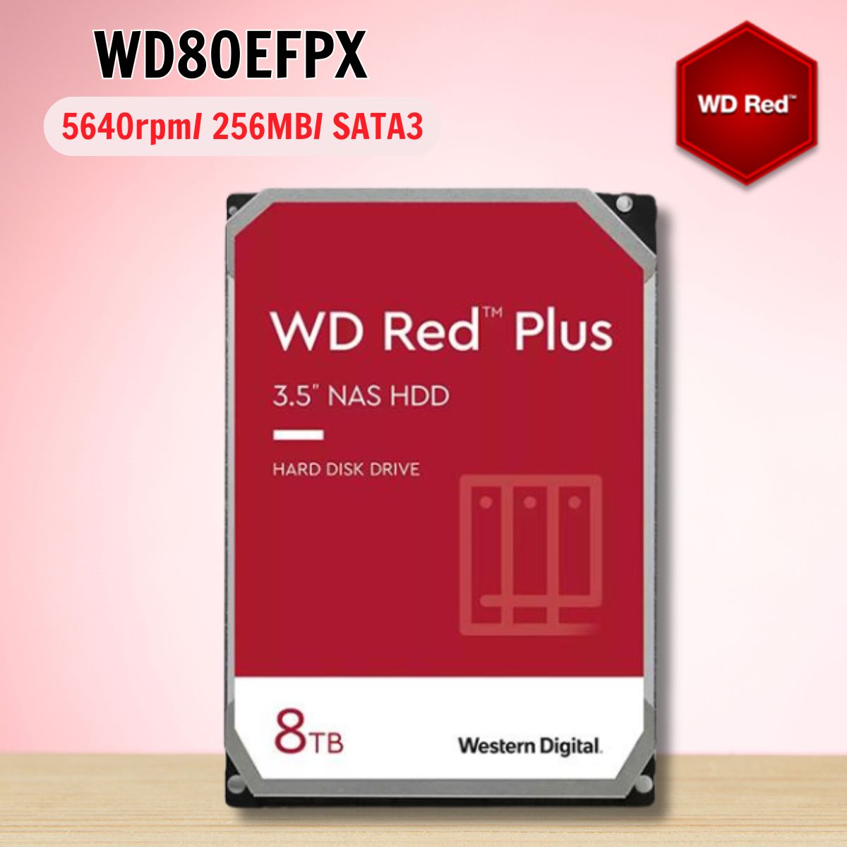 Ổ cứng Western Digital Red Plus 8TB WD80EFPX 3.5" SATA 3/ 256MB Cache/ 5640RPM 