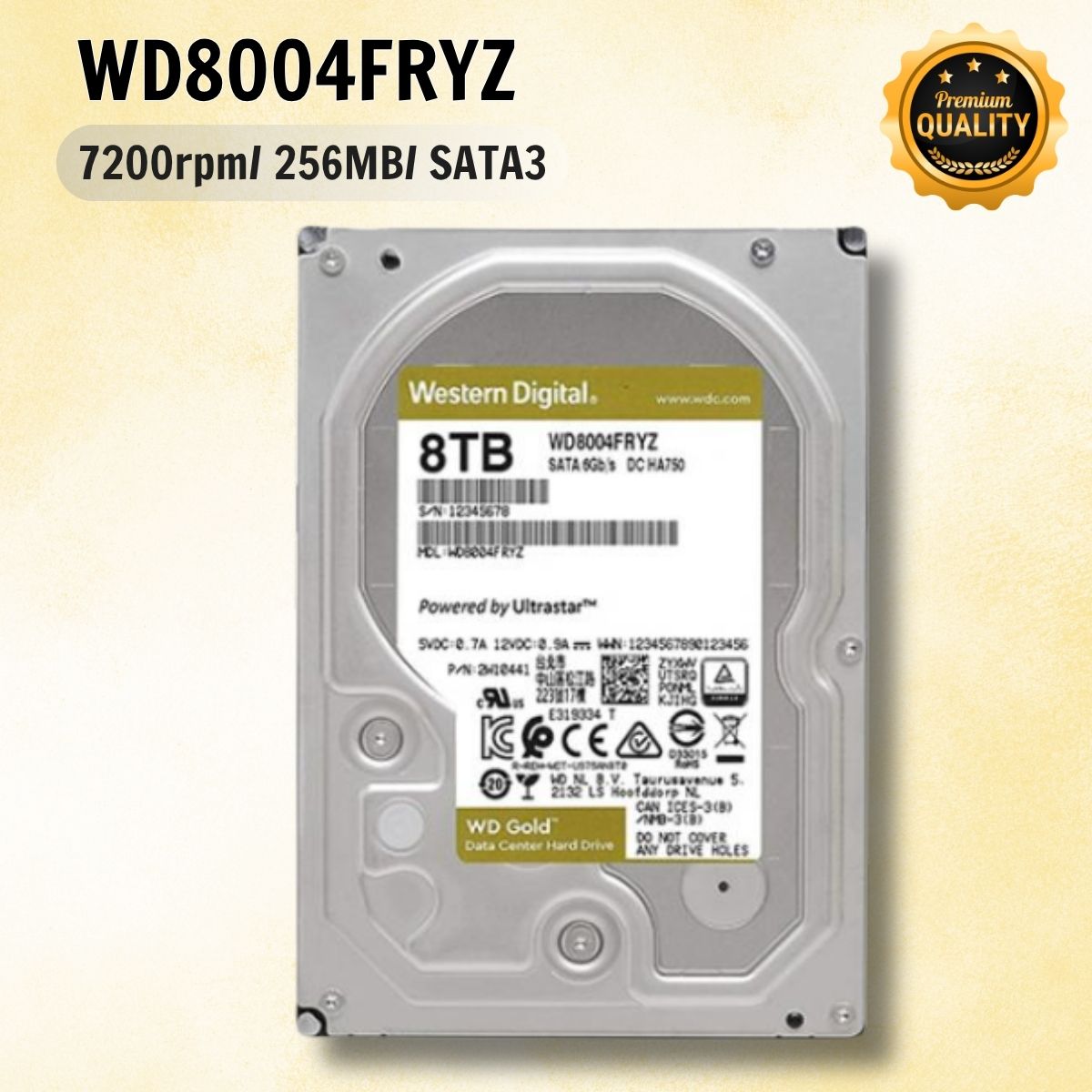 Ổ cứng server Western Digital Enterprise Gold 8TB WD8004FRYZ 3.5"/Sata3/256MB/7200RPM