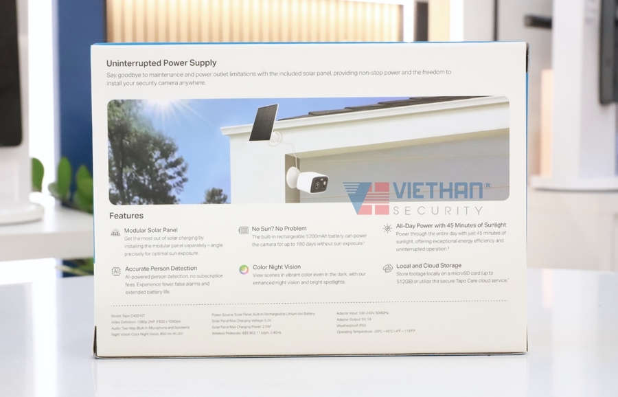 Bộ Kit Camera an ninh năng lượng mặt trời Tapo C400 KIT Hỗ trợ Full HD 1080P, Phát hiện người, Vùng riêng tư tuỳ chỉnh