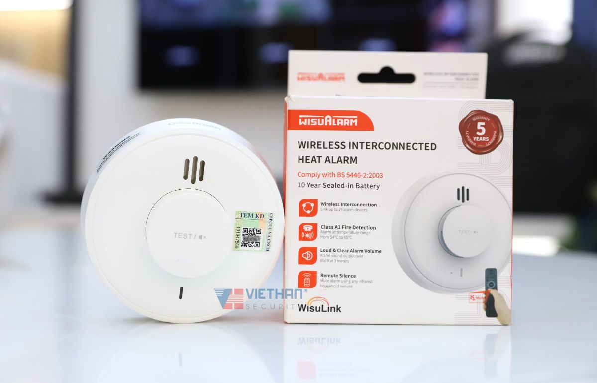 Đầu báo nhiệt liên kết không dây Dahua Wisualarm DHI-HY-HT10A-R4 chuẩn A1 và cố định ( 54°C - 65°C ), Kết nối 24 thiết bị, Cảnh báo pin yếu