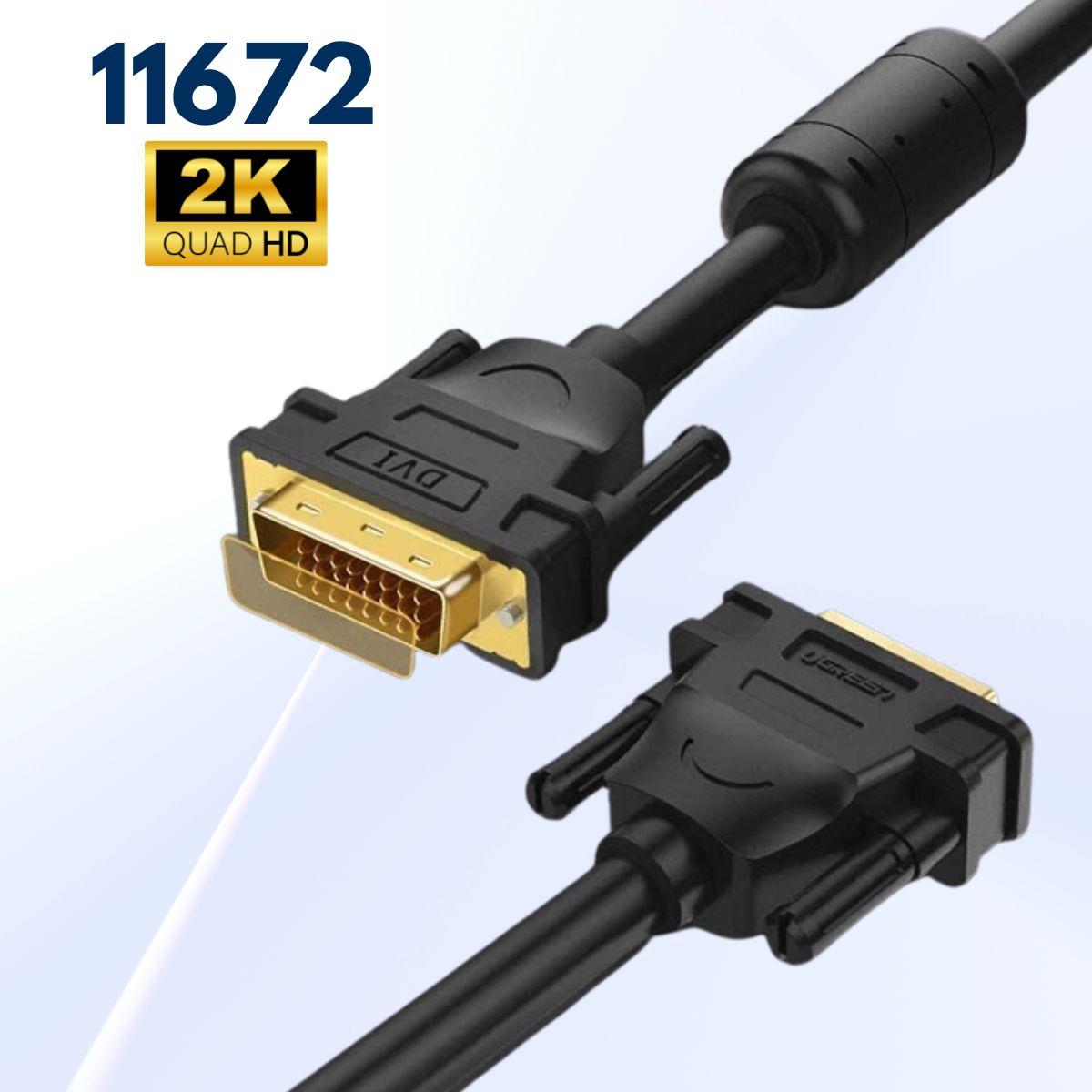 Cáp chuyển DVI 24 + 1 Ugreen 11672 dài 1m, hỗ trợ độ phân giải 2K, đầu nối mạ vàng, Tương thích nhiều thiết bị