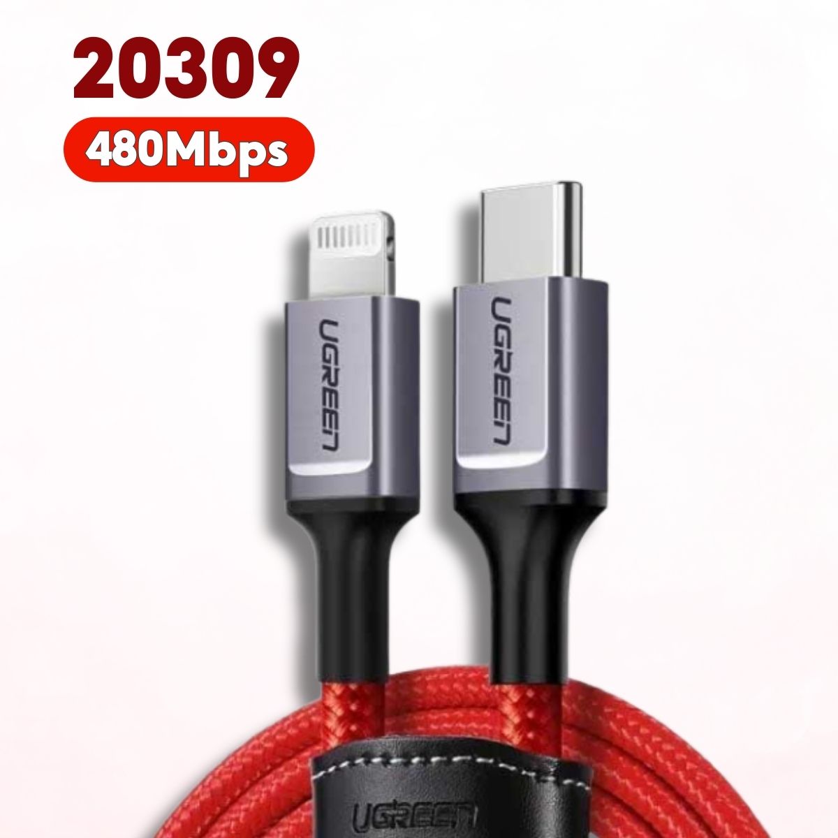 Cáp USB Type C to Lightning Ugreen 20309 dài 1m màu đỏ, Hỗ trợ 480Mbps, Sạc nhanh 