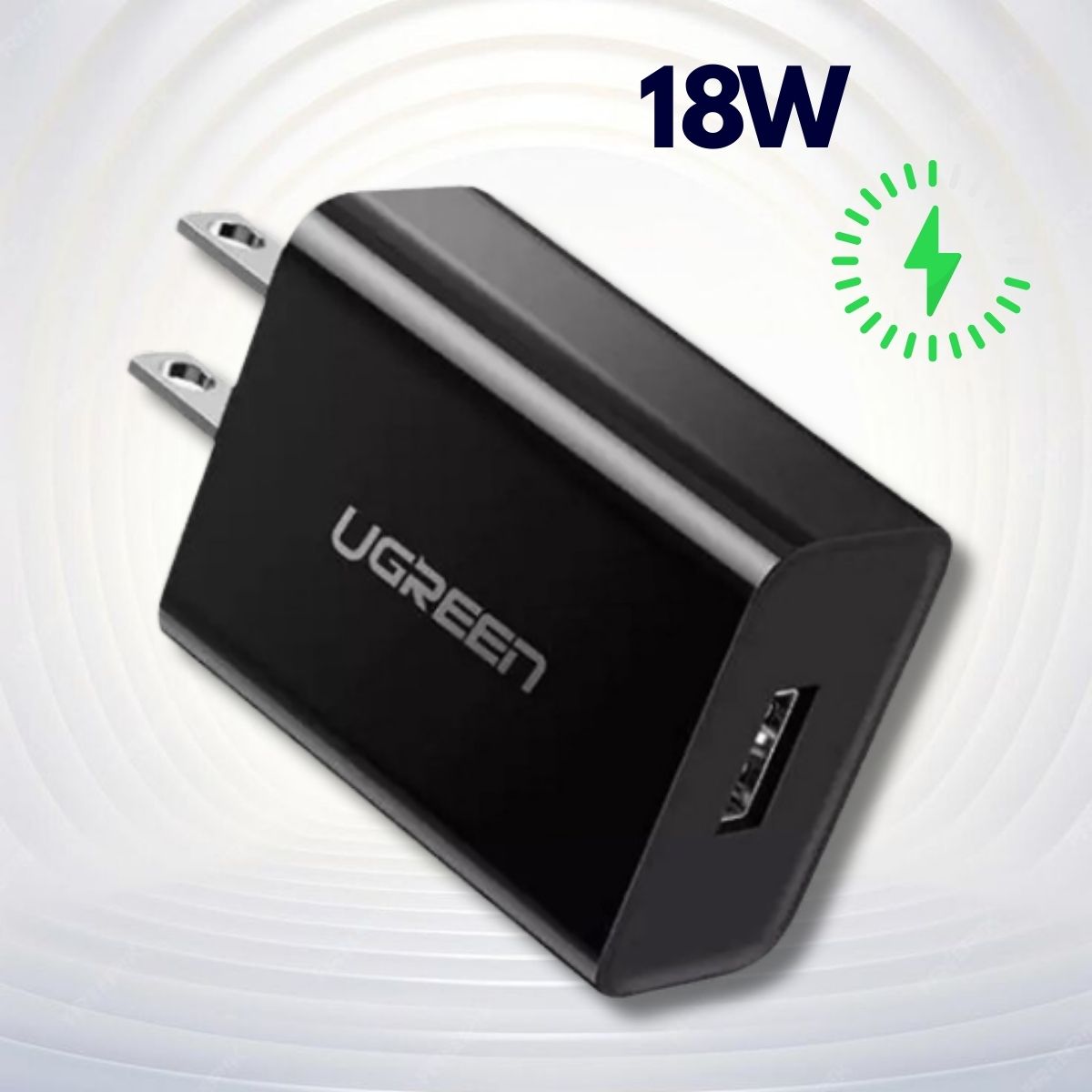 Củ sạc nhanh Ugreen 20904 Chuẩn Quick Charge 3.0, Công suất 18W, Chân cắm dẹt chuẩn US 