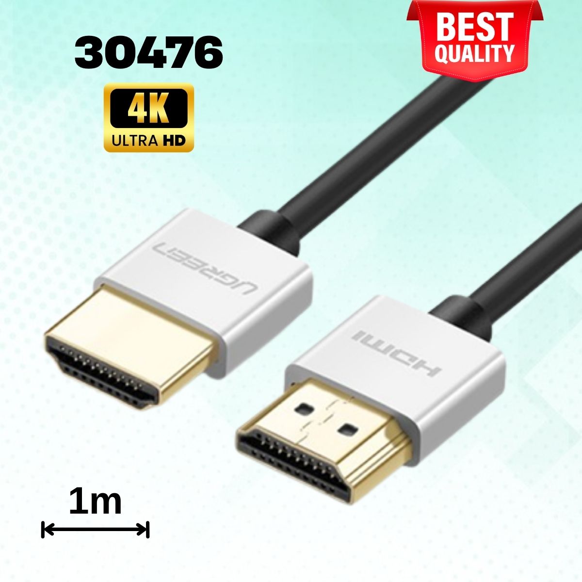 Cáp tín hiệu HDMI chuẩn 2.0 Ugreen 30476 4K@60Hz Siêu mỏng, Dài 1m Màu bạc 