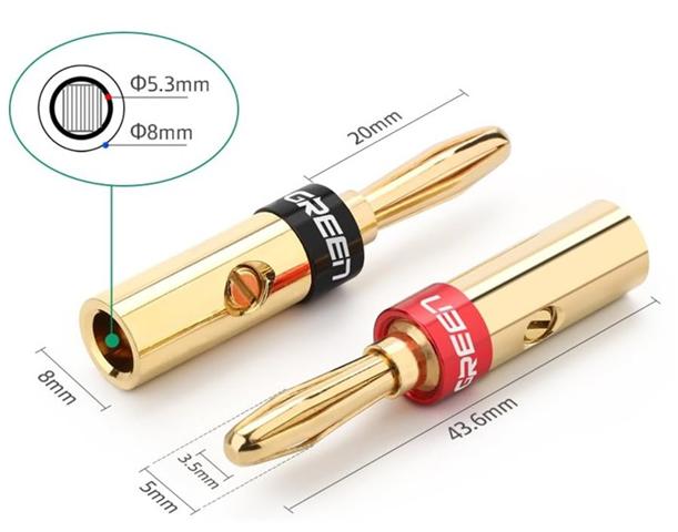 Bộ 4 jack bắp chuối nối dây loa, amply Ugreen 30513 Đầu mạ vàng 24K cao cấp