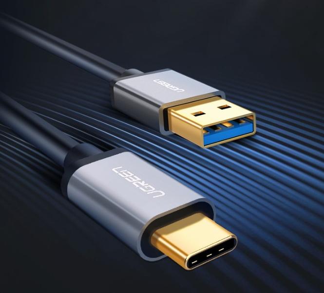 Cáp dữ liệu USB Type-C sang USB 3.0 Ugreen 30533 Dài 1m, Màu đen, Tốc độ 5Gbps.