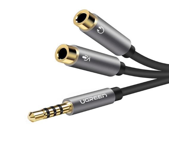 Dây chuyển âm thanh 3.5mm dương sang Jack Mic + Loa âm Ugreen 30619 AV141dài 20cm, màu xám