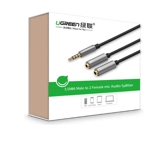 Dây chuyển âm thanh 3.5mm dương sang Jack Mic + Loa âm Ugreen 30619 AV141dài 20cm, màu xám