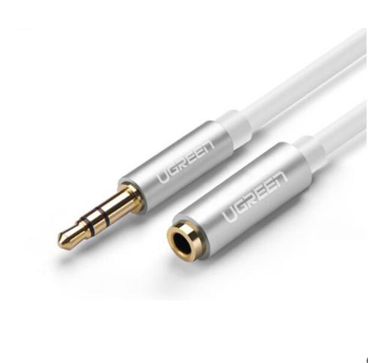 Dây USB Type-C sang 3.5mm Ugreen 30633 AV143 1m dạng xoắn, màu trắng, Đầu nối hợp kim