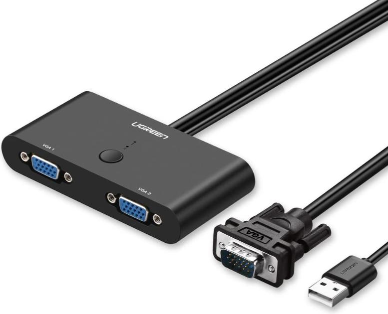Bộ Chuyển Mạch VGA 2 cổng Ugreen 30711 MM126 dài 1m màu đen, Hỗ trợ Full HD, 1920 x 1080p 60 Hz