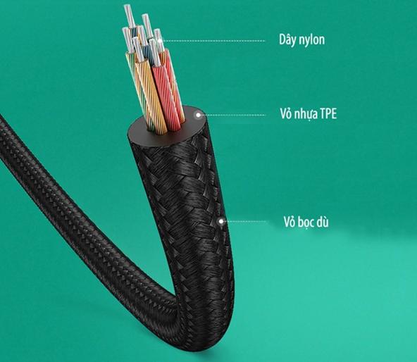Cáp Lightning sang cổng âm thanh 3.5mm Ugreen 30756 US211 dài 10cm, Màu xám, Dây bọc dù cao cấp
