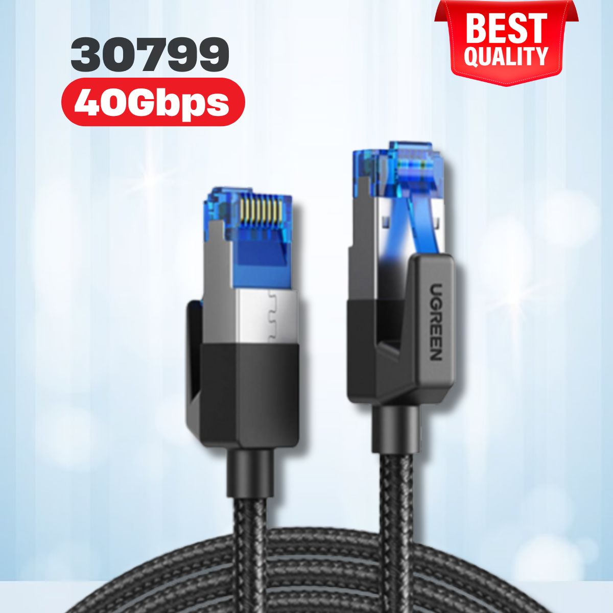 Cáp mạng Cat 8 đúc sẵn 2 đầu S/FTP Ugreen 30799 Dài 15m, Tốc độ 40Gbps