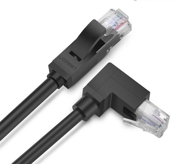 Cáp mạng đúc sẵn Cat6 đầu bẻ góc 90 độ Ugreen 30835 dài 3m dây tròn màu đen, Hiệu suất 250MHz