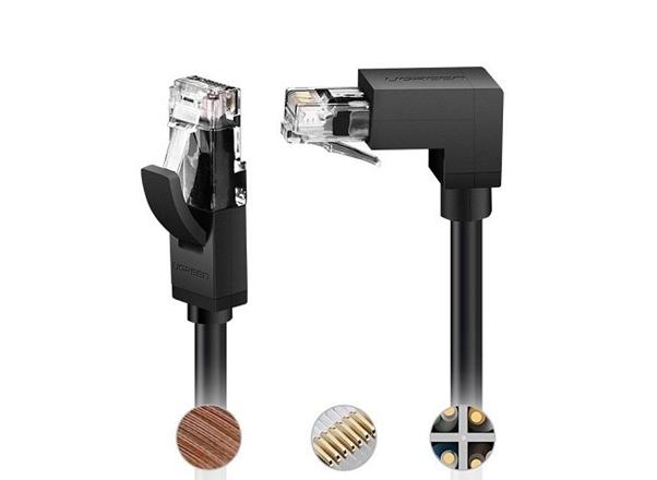 Cáp mạng đúc sẵn Cat6 đầu bẻ góc 90 độ Ugreen 30835 dài 3m dây tròn màu đen, Hiệu suất 250MHz