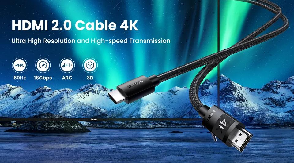 Cáp HDMI 1.4 dài 20M Ugreen 40106 bọc nylon, Hỗ trợ độ phân giải 4K@30Hz, Có IC khuếch đại