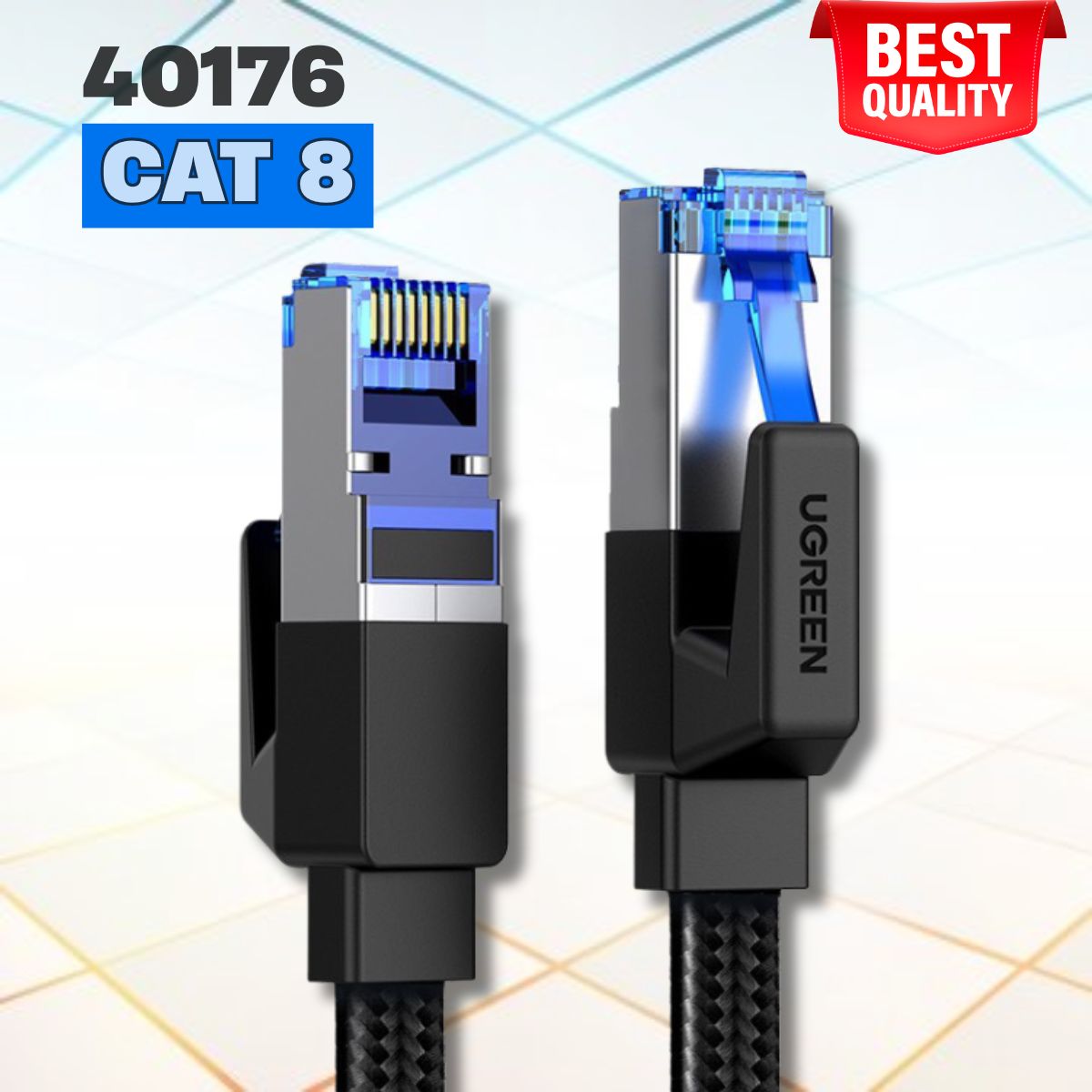 Cáp dữ liệu nối mạng CAT8 U/FTP Ugreen 40176 dài 15M, Dạng dẹt, Tốc độ 40Gbps 