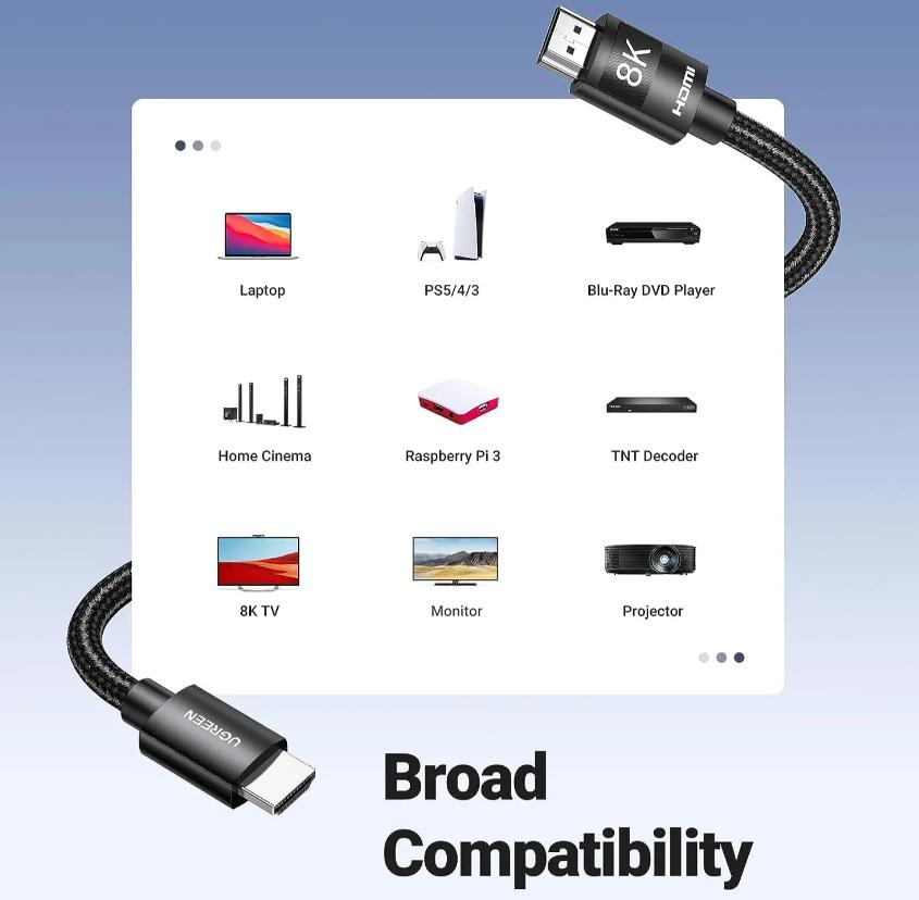Cáp HDMI 2.1 dài 5M Ugreen 40182 8K@60Hz 48Gbps, Hỗ trợ HDR eARC, Đầu mạ Niken chống Oxy hóa cao cấp