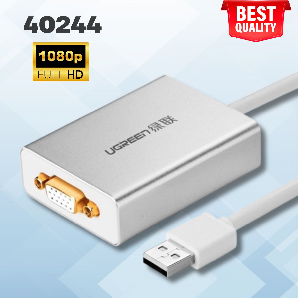 Cáp chuyển USB 2.0 sang VGA Ugreen 40244 dài 80cm, Lõi đồng nguyên chất, Hỗ trợ  1920*1080 32bit 