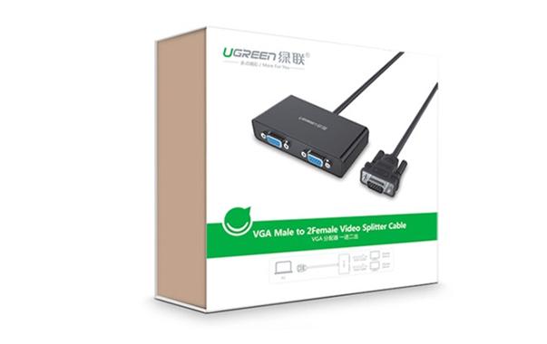 Bộ chia VGA 1 ra 2  Ugreen 40254 dài 90cm, Hỗ trợ 1920×1440@60Hz, Khoảng cách truyền lên đến 25m