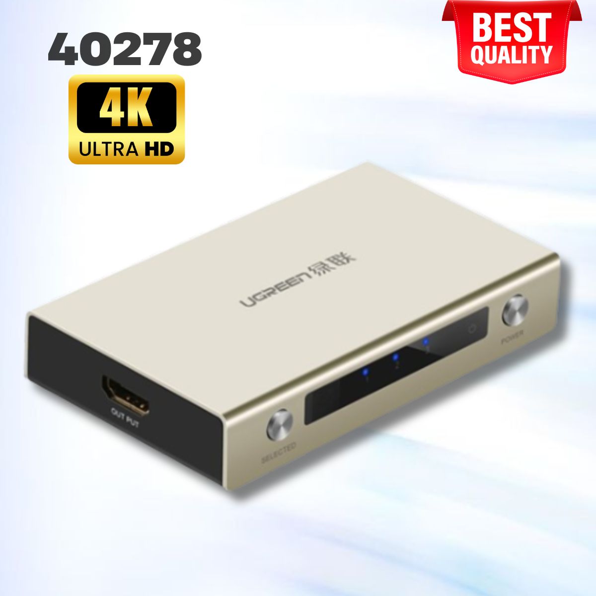 Bộ gộp HDMI 3 ra 1 Hỗ trợ 4K 3D Ugreen 40278 vỏ hợp kim cao cấp, Tần số  250MHz