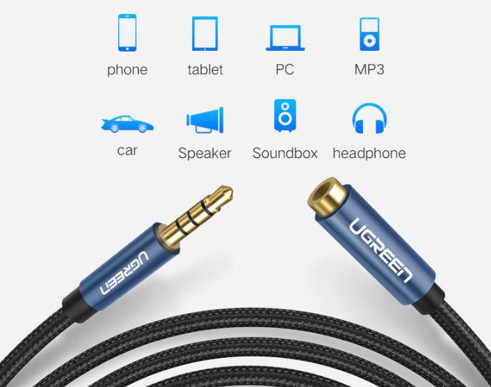 Cáp nối dài âm thanh AUX 3.5mm 3M Ugreen 70878 bọc Nylon cao cấp (hỗ trợ Mic)