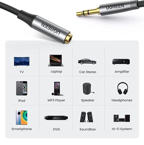 Cáp Audio 3.5mm nối dài 3m Ugreen 50242 Vỏ nhôm, Thân bọc dù
