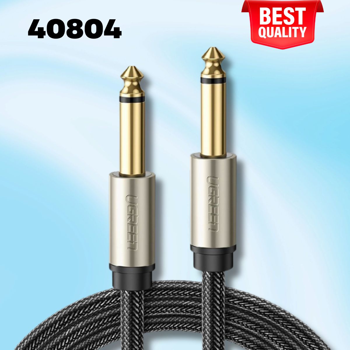 Cáp Audio 3.5mm sang 6.5mm Ugreen 40804, Bọc dù, Dài 2m, Đầu mạ vàng 24K chống ăn mòn 