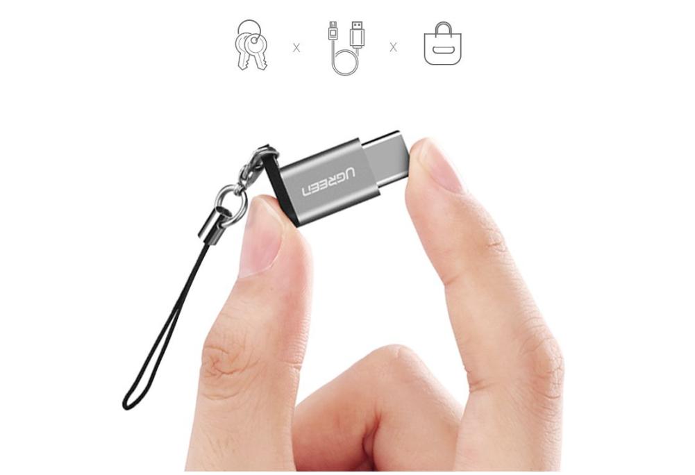 Đầu chuyển USB-C to Micro USB Ugreen 40945 màu xám, Vỏ nhôm dáng móc khoá, Hỗ trợ OTG/480Mbps