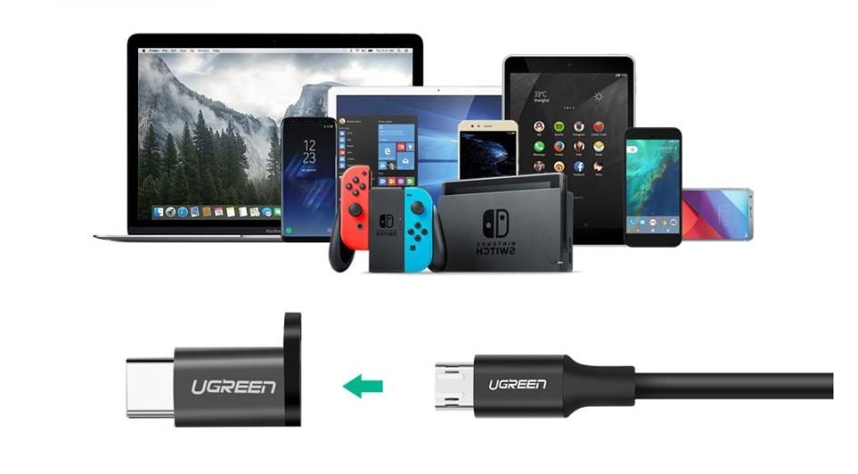 Đầu chuyển USB-C to Micro USB Ugreen 40945 màu xám, Vỏ nhôm dáng móc khoá, Hỗ trợ OTG/480Mbps