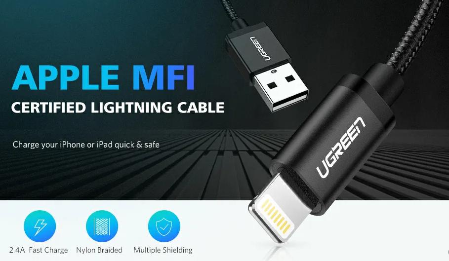 Cáp sạc USB Lightning cho IPhone Ugreen 40987 dài 2m Tốc độ 480Mbps, Sạc nhanh 