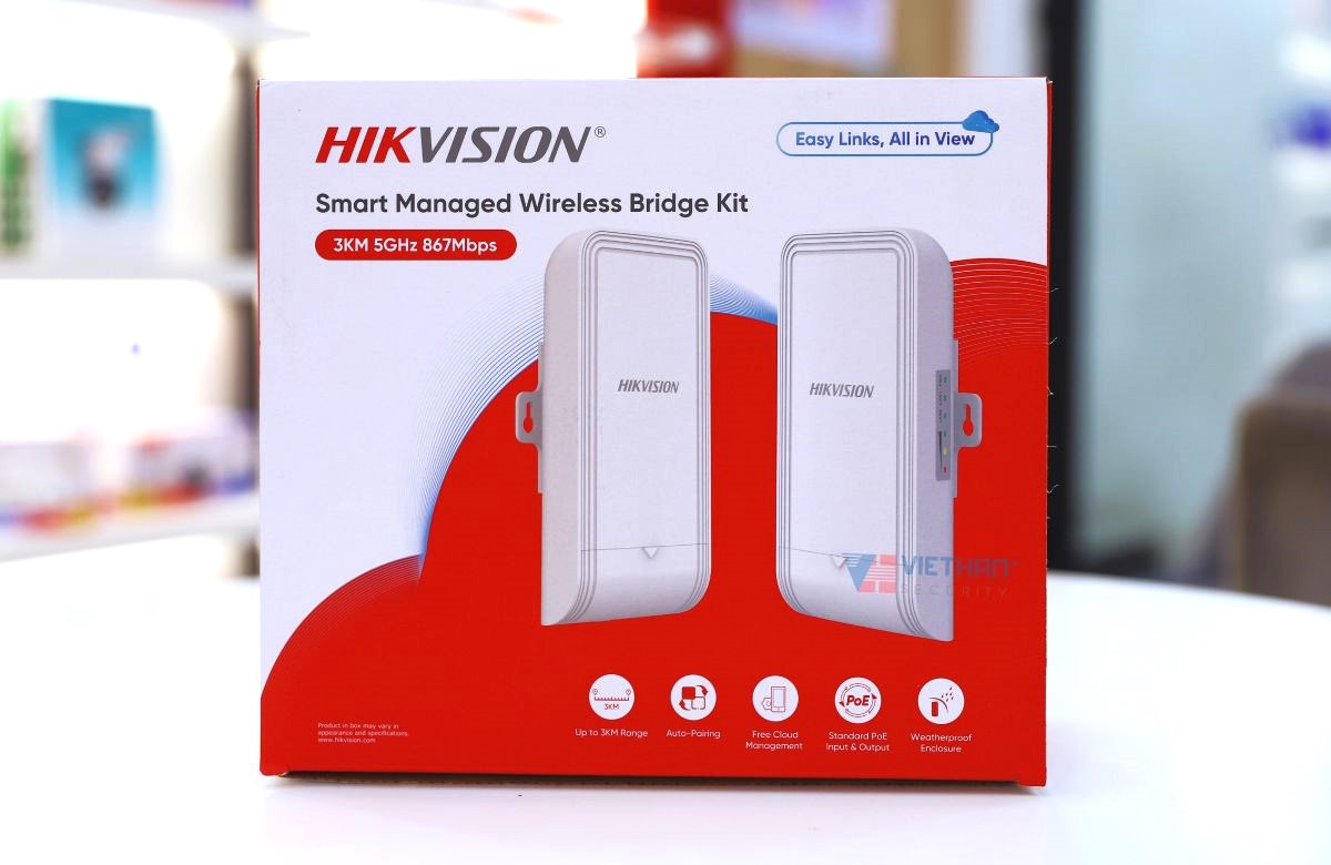 Bộ bắn sóng wifi 3km cho camera ngoài trời Hikvision DS-3WF3000-EI-5AC/P 5Ghz 867Mbps, Cắm và chạy