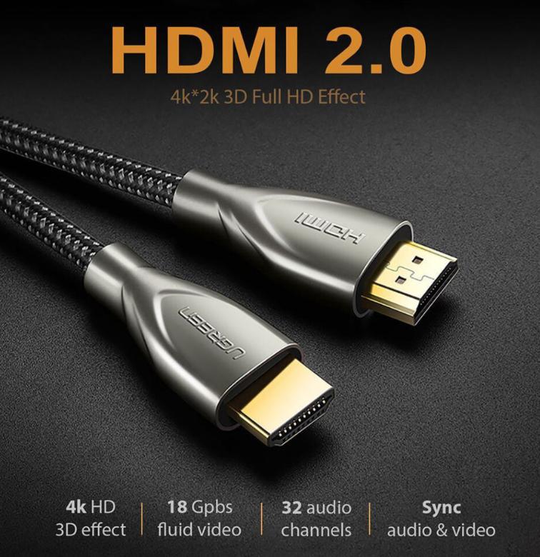 Cáp HDMI 2.0 Carbon 3m chuẩn 4K@60MHz Ugreen 50109 mạ vàng cao cấp