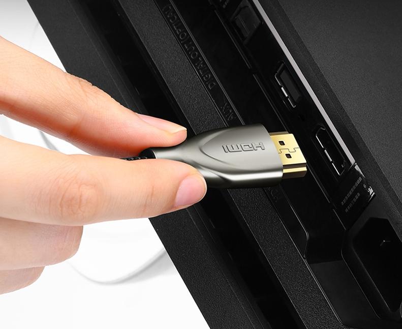 Cáp HDMI 2.0 Carbon dài 8M Ugreen 50111, Độ phân giải 4K@60MHz, Bọc lưới, Đầu hợp kim