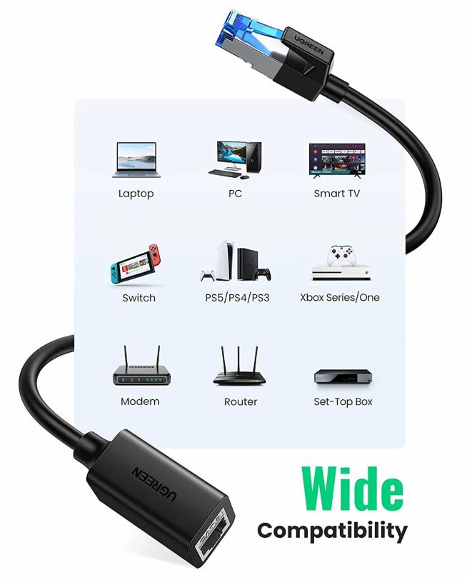 Cáp nối dài mạng LAN CAT 8 dài 2m Ugreen 50200 Hộ trợ 40Gbps/ 2000Mhz, Tương thích nhiều thiết bị