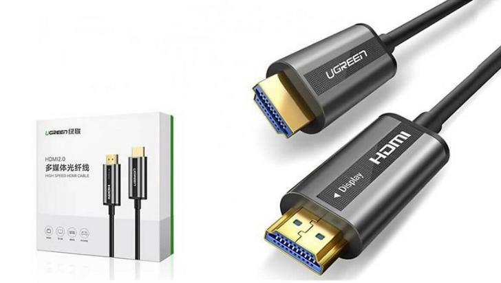 Cáp HDMI 2.0 Sợi Quang 60m Ugreen 50220 Hỗ trợ 4K/60Hz, Sử dụng Chip quang điện cao cấp