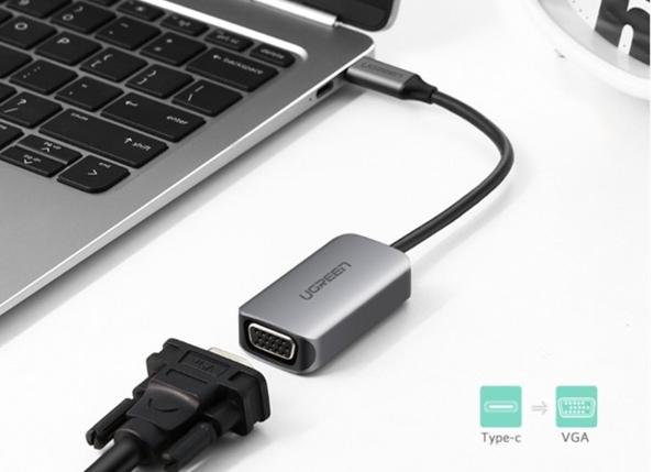 Bộ chuyển USB-C Sang VGA Ugreen 50316 Vỏ nhôm, 10cm, Hỗ trợ FullHD 1920x1080P@60Hz, Màu xám