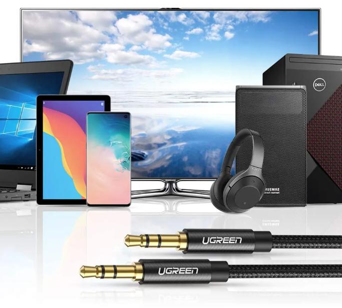 Cáp âm thanh 2 đầu 3.5mm dương Ugreen 50362 AV112 dài 1.5M Đầu hợp kim bọc lưới cao cấp