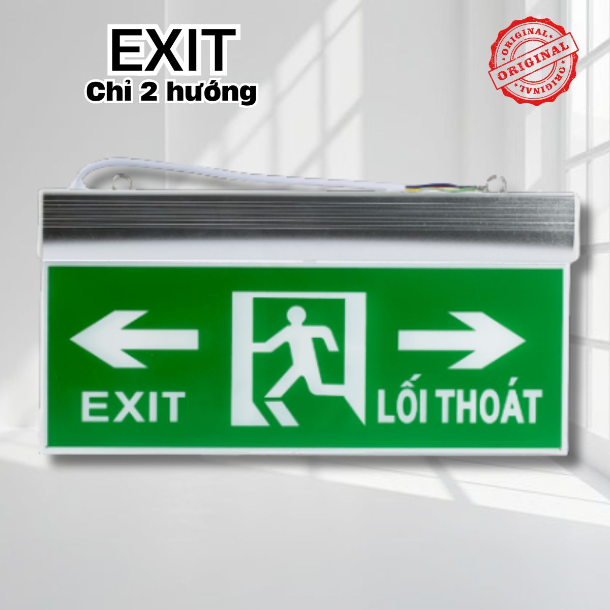Đèn Exit chỉ dẫn thoát hiểm chỉ dẫn 2 hướng, Có tem kiểm định