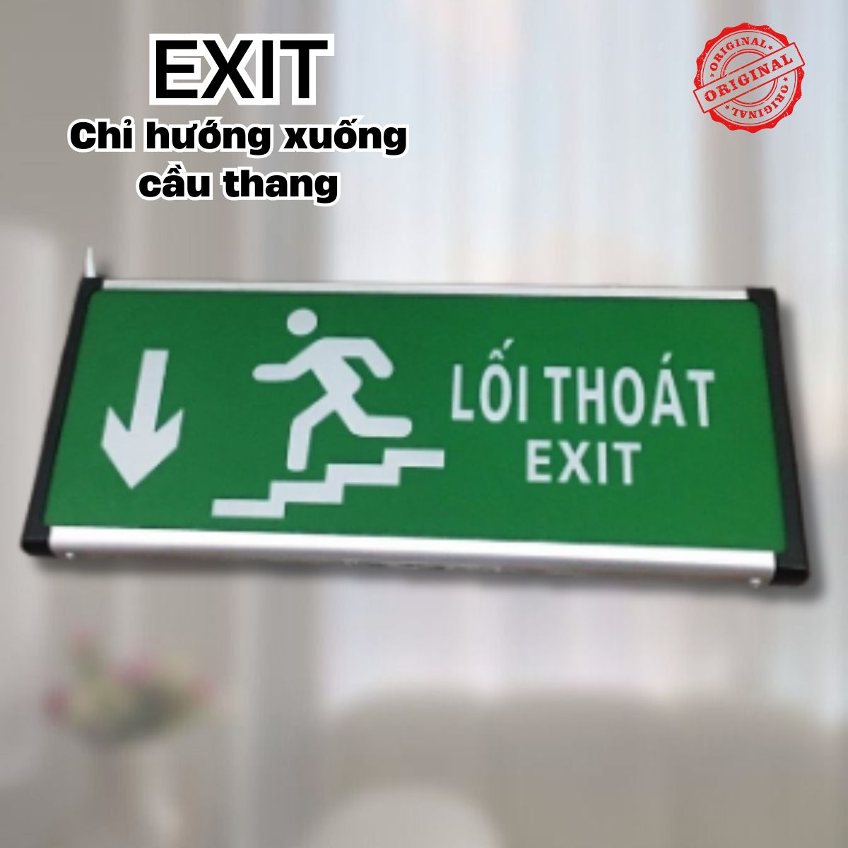 Đèn Exit chỉ dẫn thoát hiểm hướng xuống cầu thang, Độ sáng cao, Có tem kiểm định 