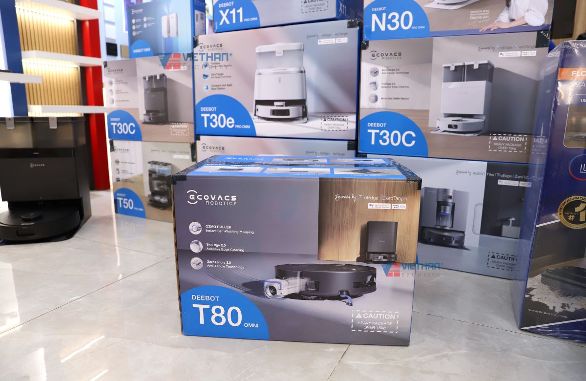 Robot lau nhà tự động Ecovacs Deebot T80 Omni Lực hút 18.000Pa, Chống rối tóc