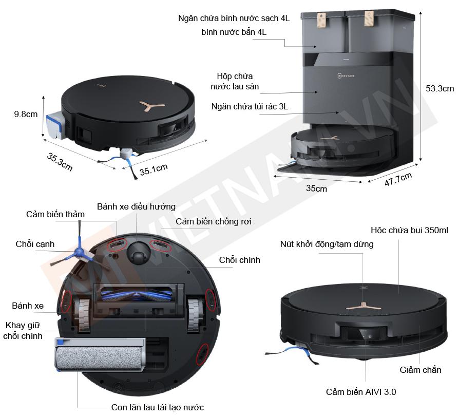 Máy hút lau nhà Ecovacs X8 PRO OMNI Lực hút khủng lên tới 18.000Pa