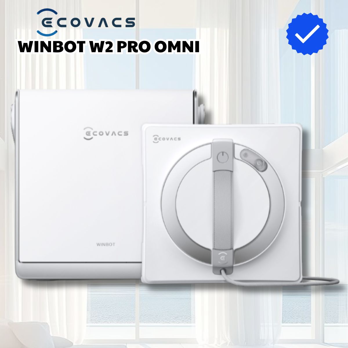 Robot lau kính tự động Ecovacs Winbot W2 Pro Omni Lực hút 5500Pa, Cảm biến thông minh, Chống rơi hiệu quả