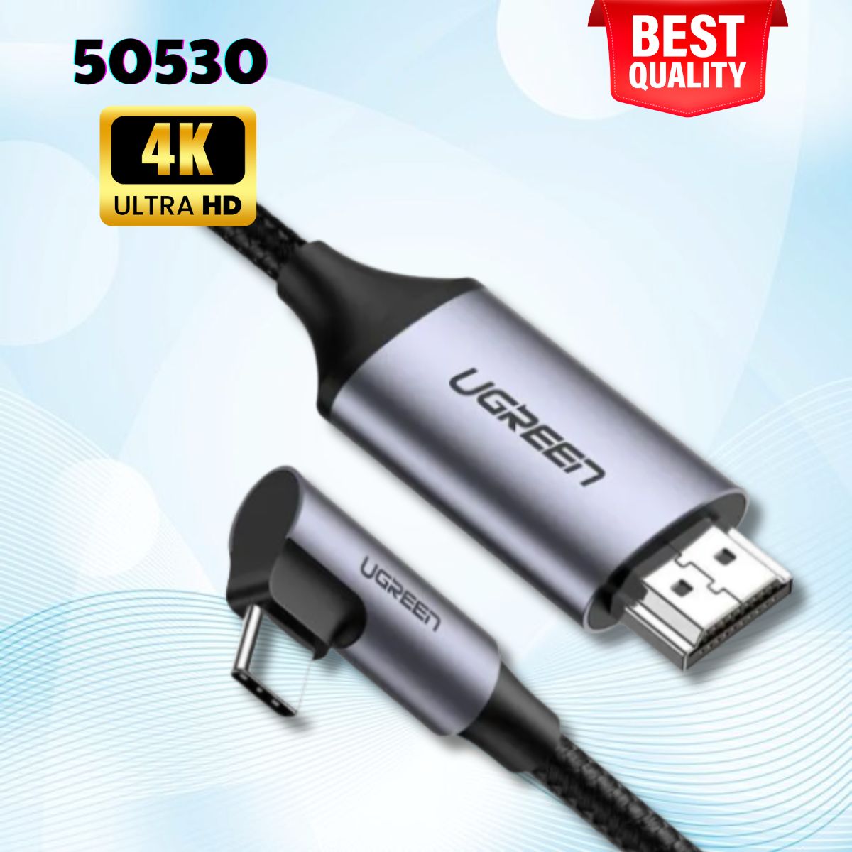 Cáp chuyển USB C to HDMI 4K@60Hz dài 2m Ugreen 50530, đầu USB-C bẻ góc 90 độ, Chống nhiễu