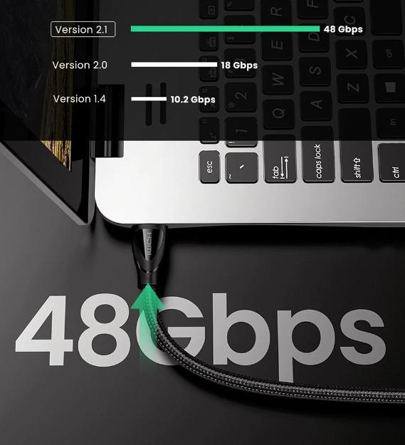Cáp HDMI 2.1 Ugreen 50731 Dài 8m, Hỗ trợ độ phân giải 8K 60Hz, PVC + Sợi Cotton