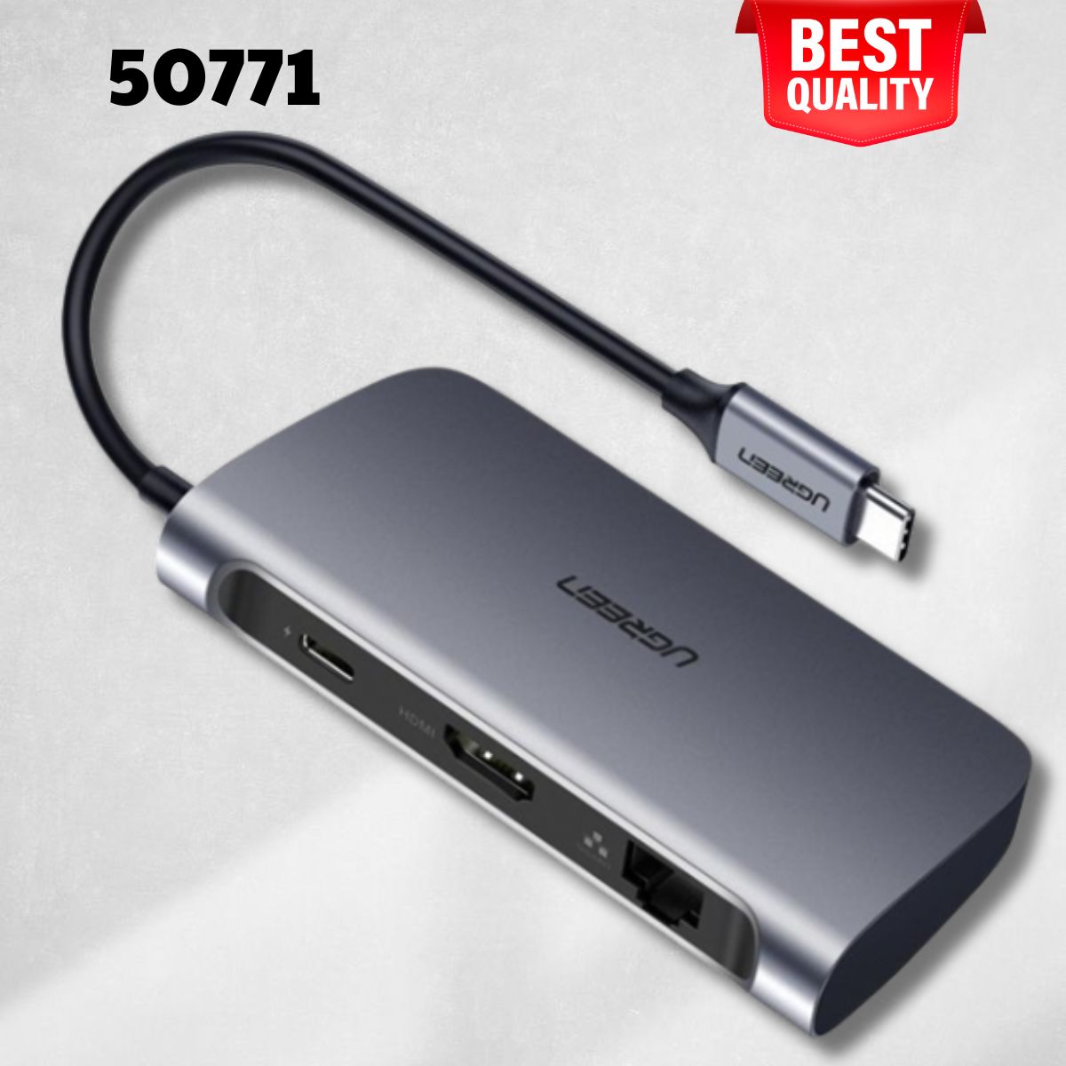 Ugreen 50771 CM212 Bộ chuyển đổi TYPE C sang 2 USB 3.0 + HDMI + LAN + hỗ trợ nguồn TYPE C